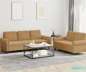 Set de canapele cu perne, 2 piese, maro, catifea