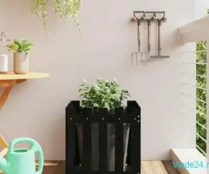 Jardinieră grădină design gard negru 50x50x50 cm lemn masiv pin