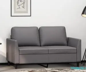 Canapea cu 2 locuri, gri, 120 cm, piele ecologică