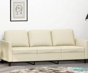 Canapea cu 3 locuri, crem, 180 cm, piele ecologică