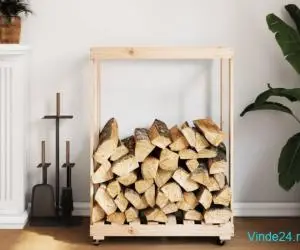 Suport de bușteni cu roți, 76,5x40x108 cm lemn masiv pin