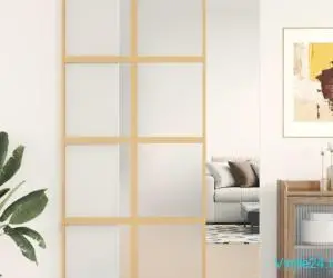 Ușă glisantă, auriu, 90x205 cm, sticlă ESG mată și aluminiu