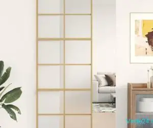 Ușă glisantă, auriu, 76x205 cm, sticlă ESG mată și aluminiu