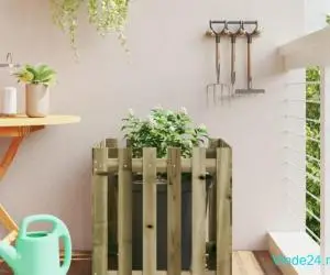 Jardinieră grădină design gard, 60x60x60 cm, lemn pin impregnat