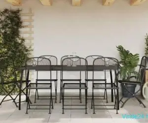 Set de masă pentru grădină, 9 piese, plasă metalică antracit