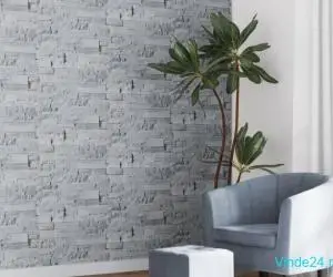 Tapet 3D, aspect piatră gri deschis, 10x0,53 m, nețesut