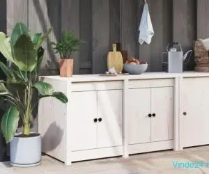 Dulap bucătărie de exterior, alb, 106x55x64 cm, lemn masiv pin