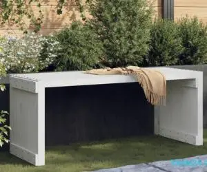 Bancă grădină extensibilă alb, 212,5x40,5x45 cm, lemn masiv pin