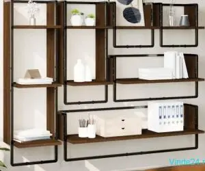 Set rafturi de perete cu bare, 6 buc., stejar maro, lemn