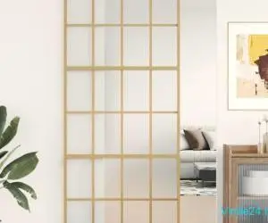 Ușă glisantă, auriu, 90x205 cm, sticlă ESG mată și aluminiu