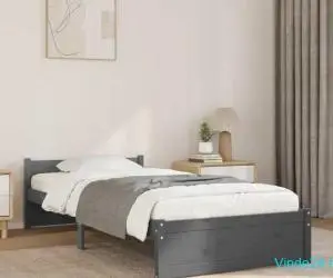 Cadru de pat mic single, gri, 75x190 cm, lemn masiv