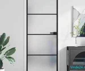 Ușă de interior negru 76x201,5 cm sticlă securiz./aluminiu slim