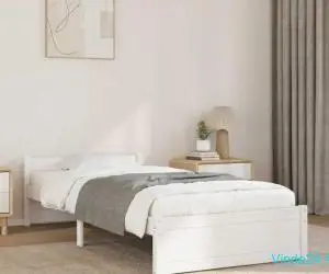 Cadru de pat single, alb, 90x190 cm, lemn masiv