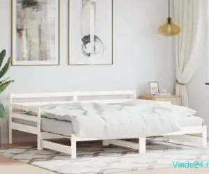 Pat de zi cu extensie, alb, 90x190 cm, lemn masiv de pin