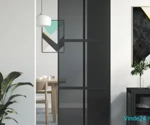 Ușă glisantă, negru, 76x205 cm, sticlă securizată și aluminiu