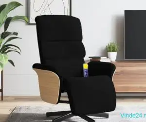 Fotoliu de masaj rabatabil cu suport de picioare, negru, textil