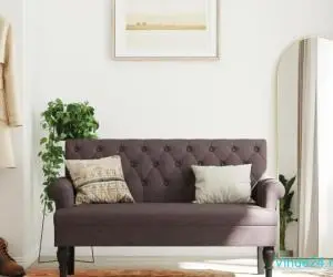 Banchetă cu spătar, maro închis, 120x62x75,5 cm, textil