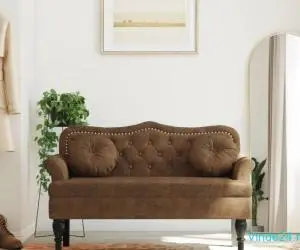 Banchetă cu perne, maro, 120,5x65x75 cm, piele întoarsă eco