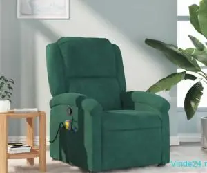 Fotoliu de masaj rabatabil, verde închis, catifea