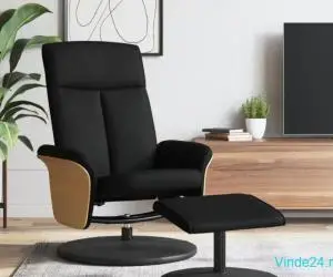 Scaun extensibil cu taburet, negru, material textil