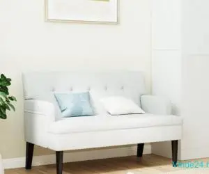 Banchetă cu spătar, alb, 112x65,5x75 cm piele ecologică
