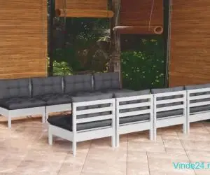 Set mobilier de grădină cu perne, 9 piese, lemn masiv de pin