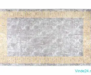 Covor lavabil, gri și auriu, 120x170 cm, anti-alunecare