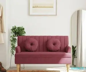 Banchetă cu perne, roșu vin, 113x64,5x75,5 cm, textil