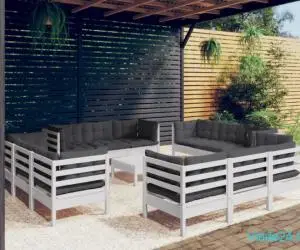 Set mobilier de grădină cu perne, 13 piese, antracit, lemn pin