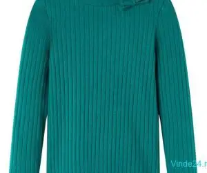 Tricou de copii cu mâneci lungi, tricot cu nervuri, verde închis, 104