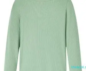 Tricou de copii cu mâneci lungi, guler tunică, verde mentă închis, 104