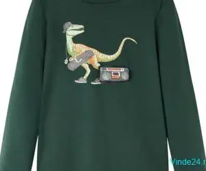 Tricou pentru copii cu mâneci lungi verde închis 140