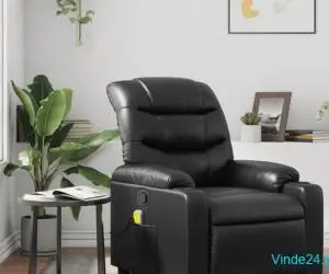 Fotoliu rabatabil cu masaj, negru, piele ecologică