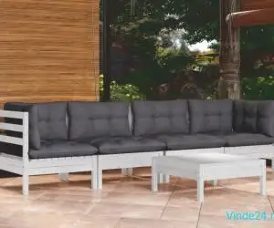Set mobilier de grădină cu perne, 5 piese, lemn masiv de pin