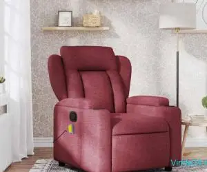Fotoliu de masaj rabatabil, roșu vin, material textil