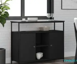 Servantă, negru, 100x35x80 cm, lemn prelucrat