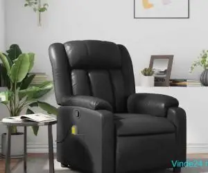 Fotoliu rabatabil cu masaj, negru, piele ecologică