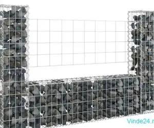 Coș de gabion în formă de U, 2 stâlpi, 140x20x100 cm, fier