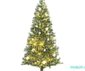 Brad Crăciun artificial, 300 LED/globuri/zăpadă pufoasă, 240 cm