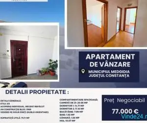 Apartament de Vânzare – 3 Camere Spațioase, Zona Piața Balada