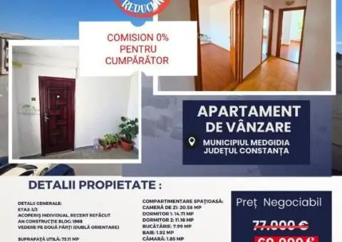 Apartament de Vânzare – 3 Camere Spațioase, Zona Piața Balada - 1/7