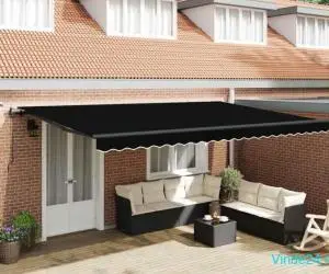 Marchiză retractabilă automată neagră cu LED 500x350 cm