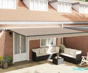 Marchiză manuală retractabilă cu LED Bej 500x350 cm