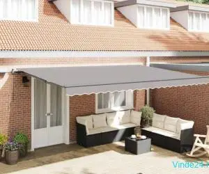 Marchiză manuală retractabilă cu LED Gri deschis 500x350 cm