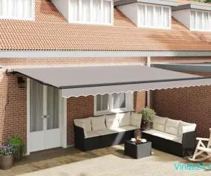 Umbrelă retractabilă automată cu LED gri deschis 500x350 cm