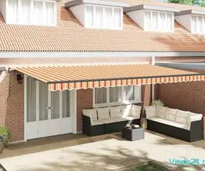 Marchiză Retractabilă Manuală cu LED Galben și Portocaliu 600x300 cm