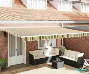 Marchiză manuală retractabilă verde și galben 500x350 cm