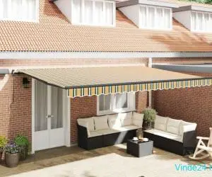 Marchiză Manuală Retractabilă cu LED Verde și Galben 500x350 cm