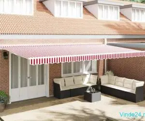 Marchiză retractabilă Roșu și alb 600 × 300 cm Roșu și alb