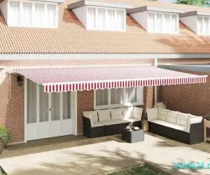 Marchiză Retractabilă Automată cu LED Roșie și Albă 600x300 cm